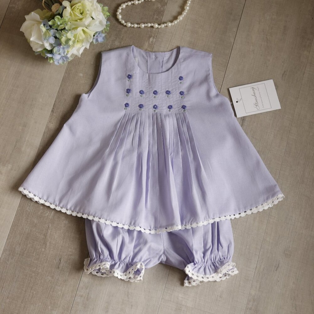 Strasburg Lavender Cotton RARE Set Embroidery Vacation Beach Portrait 3/6 Months